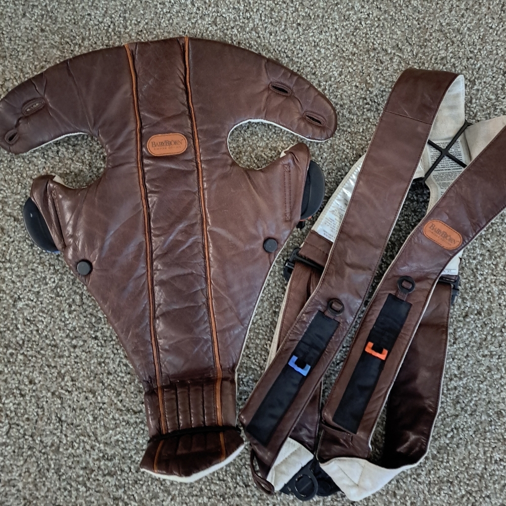 Limited Edition Brown Leather Cottom Linen Baby Bjorn Mini Carrier